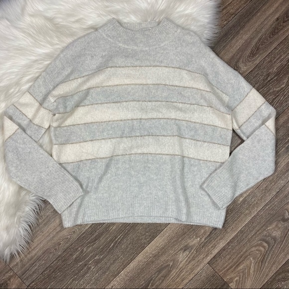 Rails Gray Stripe Cashmere & Silk Blend Sweater - Picture 1 of 6